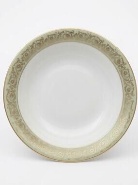 Yamaka Fine China Renaissance 2659R Round Serving Bowl, Sage Green Gold